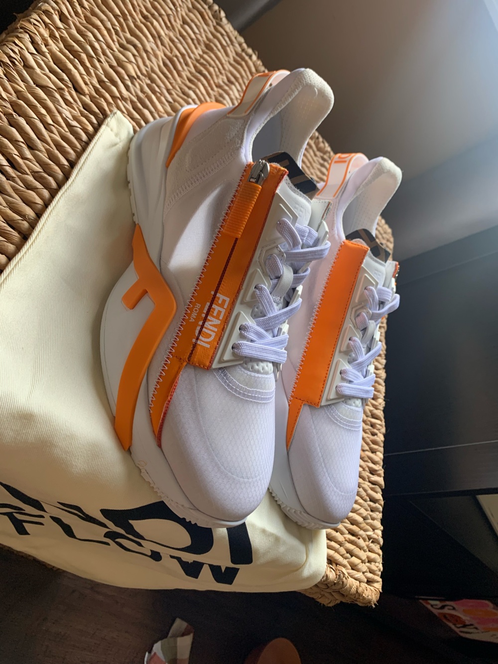 Fendi White & Orange Men’s Designer Sneakers